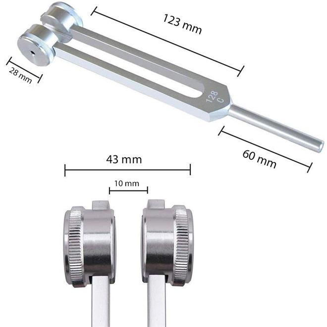 Medicinske glasbene vilice 128 Hz (z udarjalko)