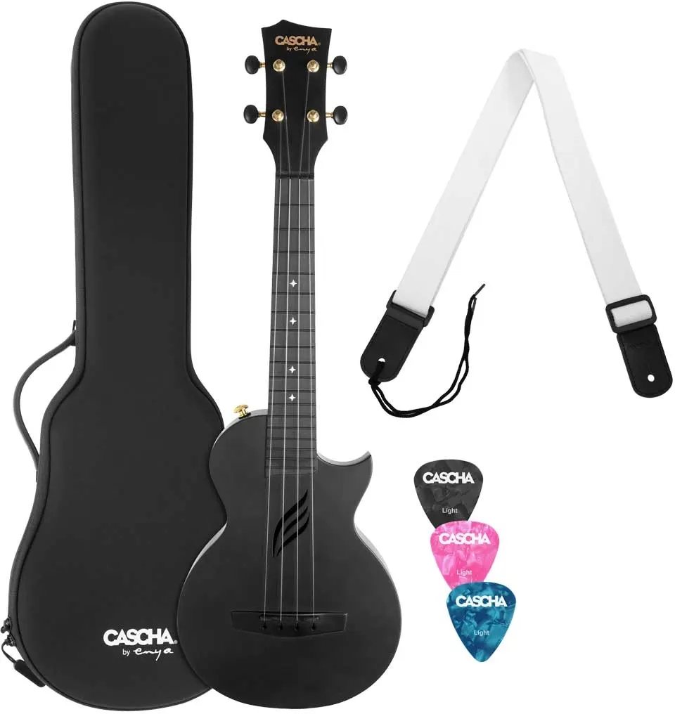 Cascha Carbon Fibre Black koncert ukulele komplet