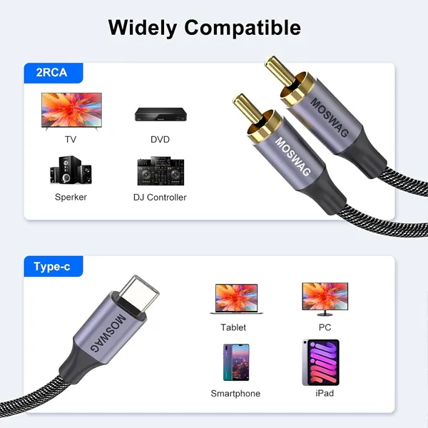 Mos USB-C na 2x RCA audio kabel 1m